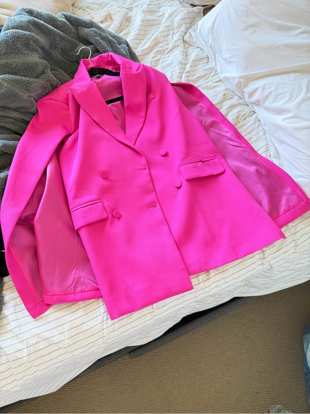 Zara Women’s Double-Breasted Hot Pink Blazer Cape Coat S